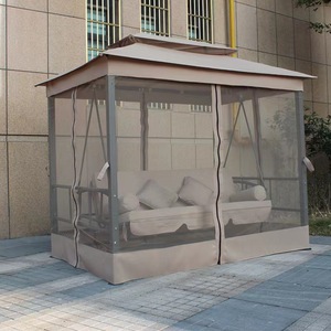 Chaise à bascule double de luxe pour l'extérieur, en métal, avec auvent de jardin, lit à bascule, kaki, pare-soleil pour <span class=keywords><strong>patio</strong></span>, hôtel, parc, villa - Extérieur - Product Image 2