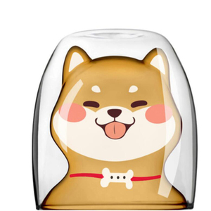 Factory Cheap Price Shiba Dog Pup Shape Double Wall Glass <strong>Cup</strong> for Gift Cartoon Double Walled Glass <strong>Cup</strong> - Product Image 6