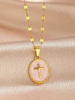 Collier pour femme tendance, best-seller, avec pendentif croix en alliage multicolore émaillé et plaque ronde