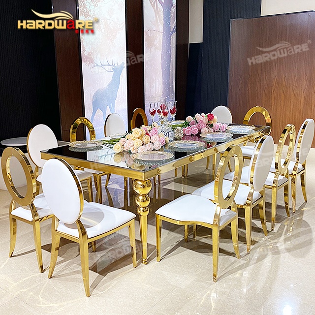 Современный Свадебный Золотой прямоугольный зеркальный стол из нержавеющей стали, новый обеденный стол