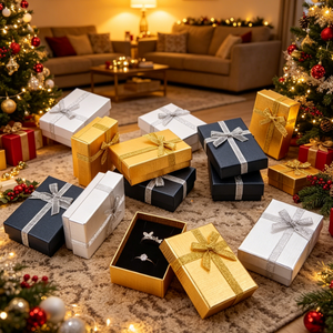 Caja de Regalo de Joyería con Lazo de Lujo, Caja de Anillo de Papel con Logotipo Personalizado, Caja de Collar en Color Dorado, Negro y Plateado, Estuche de Embalaje para Joyas - Product Image 6