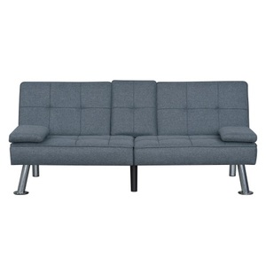Modern Gray Fabric Convertible Futon <b>Sofa</b> <b>Bed</b> Set with USB Ports Drop-Down Cupholders Apartment & Hotel Living Room Furniture - Product Image 4