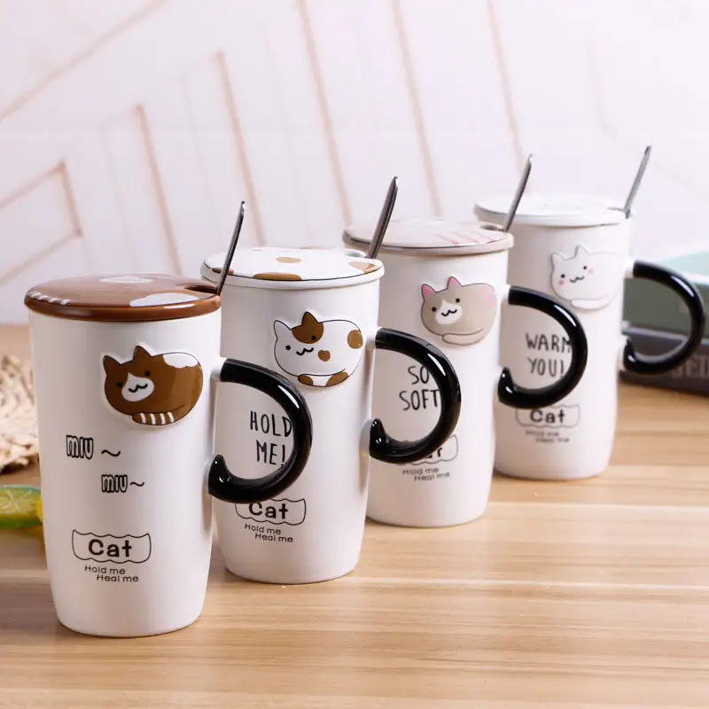 400ml Cute Drinkware cup Cat Ceramic Water Mug Coffee Milk Tea Cups With Spoon Lid