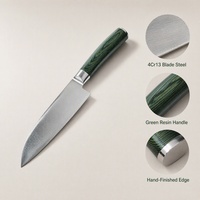 Pisau Santoku Baja Tahan Karat Damascus Jepang Gagang Kayu Zaitun Full Tang Untuk Tangan Kanan Sarung Kulit Penggunaan Dapur Pengrajin
