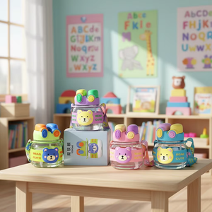 Botella de Agua de Plástico de Gran Capacidad (1000 ml) con Diseño de Oso 3D, Decoración de Dibujos Animados, con Doble Pajita, para Niños, Venta al por Mayor - Product Image 2