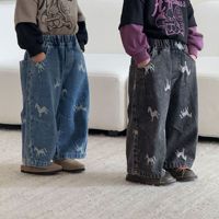 Celana Denim Anak-anak Longgar Model Kaki Lebar Gaya Korea Anak Laki-laki Perempuan Koleksi Musim Gugur 2026 Baru Musim Semi/Musim Gugur Kasual Panjang