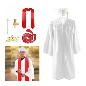 Robe de graduation unisexe pour adultes 2025, blanche mate, 39-63 pouces, avec toque et pompon, étole et cordon d'honneur rouge 60-72 pouces, 100% polyester - Product Image 3