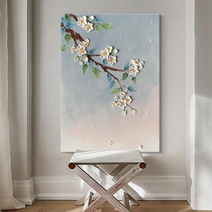 Peinture à l'huile peinte à la main, art mural 3D en forme de fleur de prunier, pour salon, chambre à coucher, toile décorative, style impressionnisme - Product Image 1