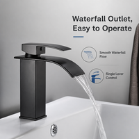 Keran Wastafel Air Terjun Hitam Matte Stainless Steel Pegangan Tunggal Satu Lubang Pemasangan Mixer Kamar Mandi Harga Grosir Pabrik