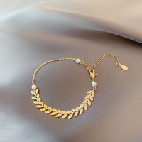 Trois pièces en acier inoxydable blé oreille forme perle or boucles d'oreilles Bracelet collier bijoux accessoires ensemble pour femme