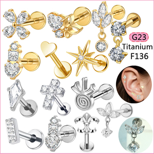 G23 titanio herradura labio Piercing Zirconia hueso Piercing tornillo con amor hilo interior hélice tornillo titanio cuerpo muelle joyería - Product Image 1