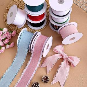 <span class=keywords><strong>Ruban</strong></span> en lin uni rose <span class=keywords><strong>et</strong></span> <span class=keywords><strong>blanc</strong></span> fait main <span class=keywords><strong>de</strong></span> 2,5 pouces avec bord festonné pour emballage cadeau - Product Image 5