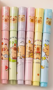 Ensemble de surligneurs mignons Capybara, 6 pièces, couleurs <span class=keywords><strong>pastel</strong></span> pour la protection des yeux, pour les étudiants, journalisation, prise de notes, stylos de marquage, papeterie kawaii, cadeau - Product Image 4