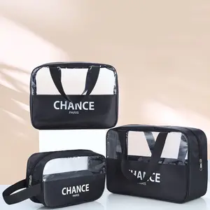 100 Uds. Bolsa DE ASEO con logotipo personalizado, bolsa negra de viaje con cremallera, bolsa de maquillaje, bolsas de cosméticos negras de moda para hombre