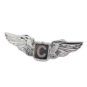 Personalized 3d angel wings lapel pin silver plated guardian angel pin with two butterfly clutch back