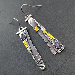 Orecchini Pendenti Geometrici Vintage di Colore Viola, Design Retrò, Gioielli alla Moda per Donne - Product Image 6