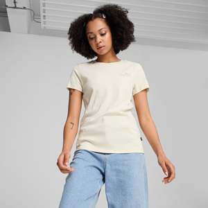 T-shirt Puma pour femme, beige, coupe côtelée, vêtement décontracté, tissu en coton respirant - Product Image 3