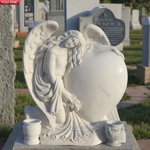 YOUFINE Estatua Conmemorativa de Ángel Llorón de Mármol Blanco Tallada a Mano, Lápida de Cementerio Arrodillada para Decoración de Tumbas Funerarias - Product Image 6