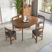 Salle à manger moderne en bois massif de noyer Table à manger pliante peu encombrante Table à dîner ronde extensible en bois ensemble de 4 chaises