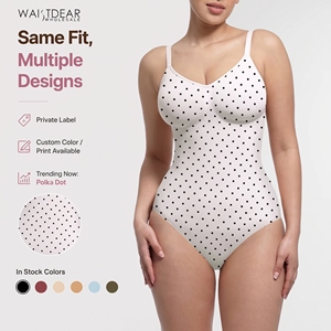 Waistdear Custom Comfortable White Polka Dot <strong>Bodysuit</strong> Women Tummy Control Adjustable Strap Shapewear <strong>Bodysuit</strong> OEM Factory - Product Image 1