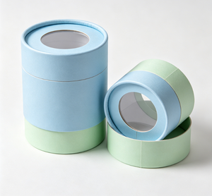 Recycled Kraft Paper Cylinder Box with Transparent PVC Window, Custom Printed Paper Tube for <b>Confectionery</b> Snack Packaging - Product Image 1