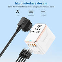 Adaptor Perjalanan Universal Adaptor Perjalanan Seluruh Dunia Dengan Pengisi Daya Cepat GaN 65W dan Sekring Ganda 10A Cocok untuk Pengisi Daya Laptop
