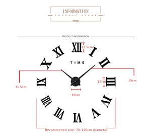 Reloj de pared grande Diy moderno, calcomanía de reloj grande, pegatinas 3D, números <span class=keywords><strong>romanos</strong></span>, reloj de pared silencioso, decoración extraíble para el hogar y la Oficina - Product Image 6