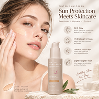 Crème solaire teintée SPF50 hydratante légère à base de minéraux pour le visage, couvrance naturelle, OEM ODM, marque privée