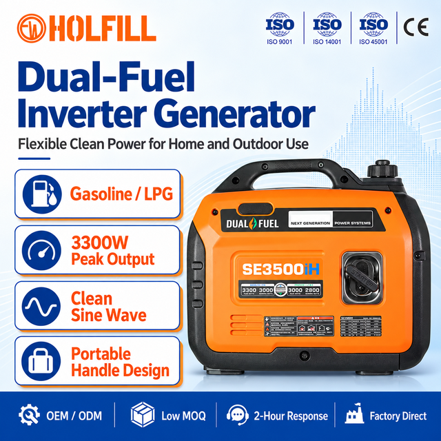 Professional Portable Dual Fuel Inverter Generator 3300W Gasoline LPG Clean Sine Wave Output for Home Outdoor Backup Power