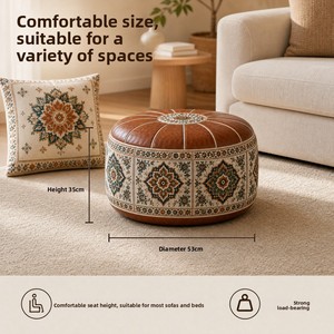 New Oval <strong>Vintage</strong>-Style Leather Storage Ottoman 2-in-1 Pouf Living Room Cozy Seat Lounging Everyday <strong>Items</strong> - Product Image 3