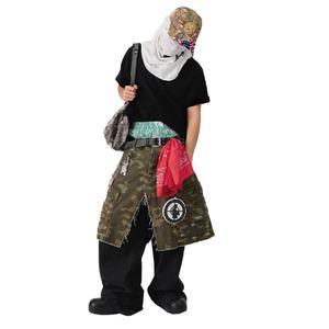 Wholesale Casual High Quality 100% Cotton Washed Black Denim Patchwork Vintage Faded Distressed Camouflage <b>Men's</b> <b>Cargo</b> <b>Pants</b> - Product Image 6