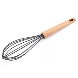 Fouet à œufs multifonctionnel en silicone de qualité alimentaire avec manche en bois, outils de cuisine, mélangeur manuel pour la pâtisserie - Grande Vente - Product Image 2