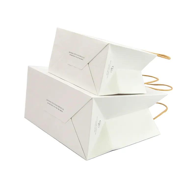 Reciclable lujo liso bolsa de papel Tarjeta blanca comida marrón Kraft compras comida para llevar paquete bolsa de papel con asa