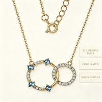 Collier pendentif YILUN en argent 925 plaqué or avec double cercle entrelacé pour femme, pierre CZ bleue, cadeau pour anniversaire