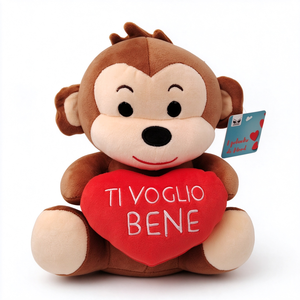 Peluche singe de la Saint-Valentin de 25 cm avec cœur rouge brodé 'TI VOGLIO <span class=keywords><strong>BENE</strong></span>', cadeau animal en peluche pour la Saint-Valentin, destiné au marché italien - Product Image 1