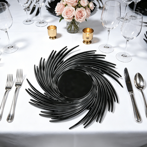 Assiettes de Présentation Personnalisables en PP <span class=keywords><strong>Argent</strong></span>é et Noir, Durables et Non Toxiques, Bordure Unique Effet Tourbillon pour Mariages de Luxe et Fêtes Modernes - Product Image 4