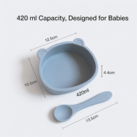 Bol en silicone pour bébé avec cuillère, design oreilles d'ours, profond 420 ml, qualité alimentaire sans BPA, ensemble d'alimentation souple pour la diversification alimentaire du bébé