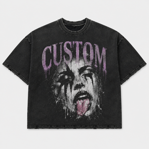 Acid Wash Portrait <b>T</b>-<b>shirt</b> <b>Heavy</b> Cotton Distressed Oversized Black Streetwear Tee Custom Graphic Boxy Fit Casual Men <b>T</b> <b>Shirt</b> - Product Image 1