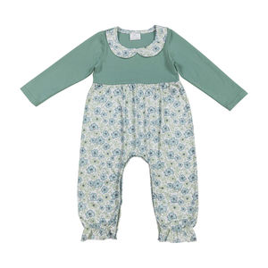 RTS vente en gros enfants vêtements pas de quantité minimale de commande vert Floral barboteuse pour bébé filles printemps automne conception vêtements - Product Image 2