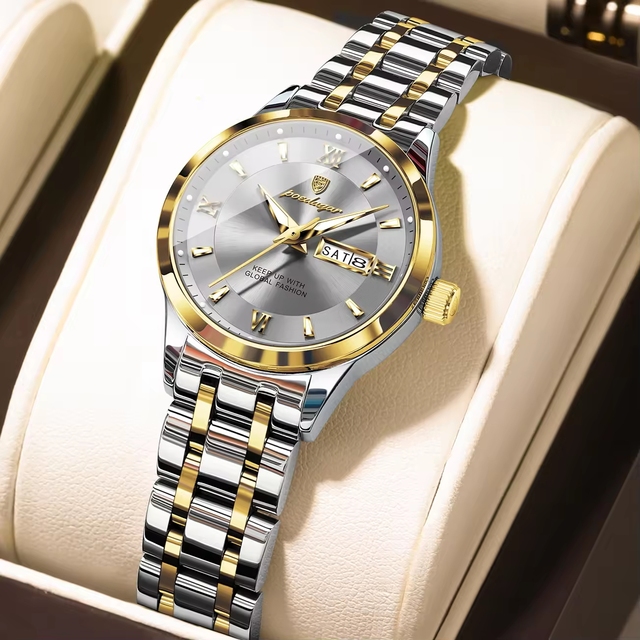 Poedagar 503 Women Watch Luminous Hands Waterproof Week Date Stainless Steel Band Ladies Quartz Watches