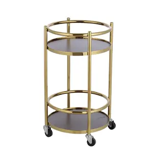 Carrello per liquore di buona qualità con ruote carrello per alimenti in acciaio inossidabile color oro carrello per alimenti in legno antico per hotel e villa