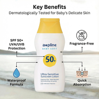 Crème solaire organique OEM SPF50+ PA+++ imperméable sans parfum pour la peau sensible des bébés, protection large spectre UVA/UVB douce