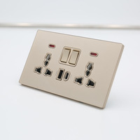 Prise murale en verre trempé avec double prise 16A, 1 USB-A, 1 USB-C, IP22, CE, pour usage hospitalier, adaptateur de type britannique