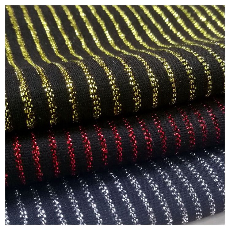 Оптовая продажа, трикотажная ткань с металлическим блеском, трикотажная ткань в полоску из люрекса, нейлоновая тянущаяся трикотажная ткань в полоску из люрекса с металлическим блеском