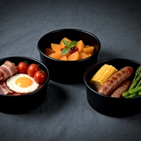 Bol en papier rond noir mat de qualité supérieure, jetable, avec couvercles, logo personnalisé imprimé, conteneur alimentaire pour salade