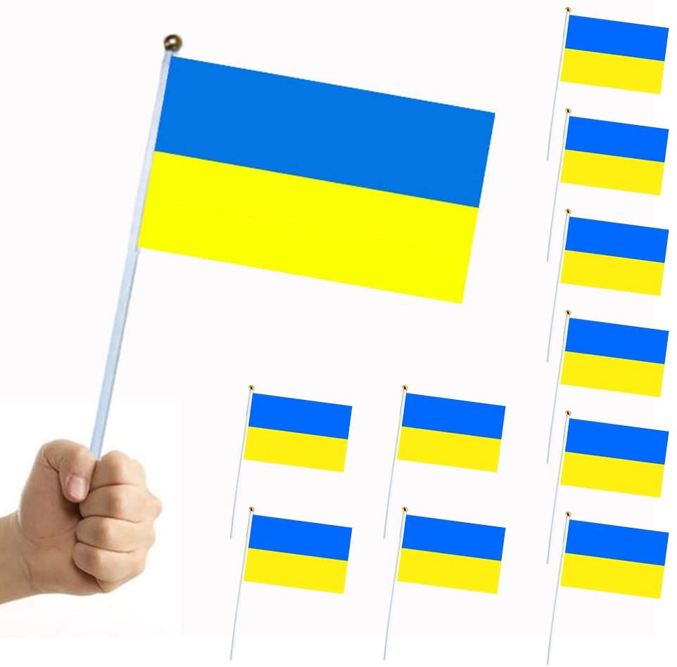 Bendera Pegangan Tangan Ukraina, Tiang Dekorasi Bendera Mini Kecil Poliester Dekorasi Dalam Ruangan Luar Ruangan Tongkat Nasional Ukrainian 5.5x8.5in/14X21Cm