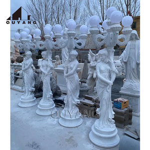 Statue de déesse européenne classique, sculpture de femme en marbre blanc sculptée à la main, lampe pour la décoration de villas de luxe - Product Image 2