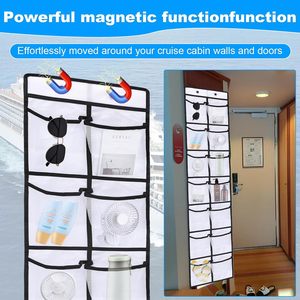 Over The Door Organizer 14 Pocket Magnetic Storage For Cruise Ships White Fabric Metal <b>Hook</b> Type Behind Doors On Walls - Product Image 4