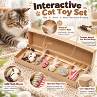 MoMoPaw Meilleur cadeau pour chat, vente chaude, coffret cadeau amusant de 7 pièces, jouets interactifs pour chat en bois, plumes, clochettes, souris