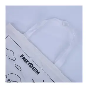 OEM niño DIY garabato blanco liso algodón lona bolso de mano pequeña bolsa de manipulación de compras Bolsa De yute de lino para dibujar